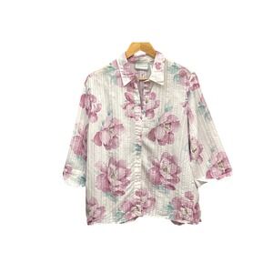 Vintage Alfred Dunner Petite Floral Button Front Blouse Cottagecore Top Spring